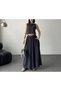 Women's Modal Fabric Crop Blouse - High Waist Long Skirt Two-Piece Set - 3