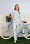 Women's Dublin Fabric Crew Neck Short Sleeve Blue Pajama Set