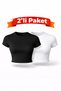 Women's 2-Pack Plain Crop T-Shirt Basic Cotton Lycra