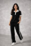 Women's Modal Fabric Polo Collar Stripe Detailed Soft Textured Tracksuit Set - 4