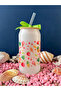 Bamboo Lid Iced Glass Cup with Straw, Cold Coffee, Juice Glass, Hello Summer - 4