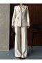 Women's Double-Breasted Collar Button Detailed Blazer Jacket High-Waisted Wide-Leg Pants Two-Piece Set - 6