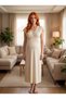 New Season Ecru Summer Elegant Lace Detailed Double Breasted Design Short Sleeve Maternity Nightgown - 2