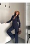 Women's Double-Breasted Collar Button Detailed Blazer Jacket High-Waisted Wide-Leg Pants Two-Piece Set - 3