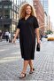 Women's Plus Size Collar Detail Sho Fabric Black Dress - 2
