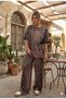 New Season Women's Short Sleeve Crew Neck Two Thread Leopard Pattern Blouse and Trousers Two Piece Set