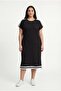 Women's Plus Size Dot Stone Printed Striped Sho Fabric Wide Fit Black Dress