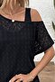 Women's Strappy Round Neck Viscose Tank Top and Batwing Sleeves Open Shoulder Lace Blouse Double Set - 2