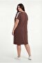 Women's Plus Size Dot Stone Printed Striped Sho Fabric Wide Fit Brown Dress - 7