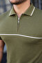 Men's Casual Striped Zippered Knitwear Green Polo Neck T-Shirt - 4