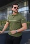 Men's Casual Striped Zippered Knitwear Green Polo Neck T-Shirt - 3