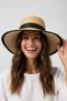 Women's Black Strappy Straw Fedora Hat with Sewing Detail |   Summer Wide Brim Trendy Beach Fashion - 3