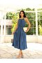 Women's Navy Blue Halter Neck Detailed Japone Sleeve Ayrobin Fabric Plus Size Matching Dress