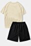 Women's Oversize Printed Tracksuit Set - T-Shirt Shorts Set - 2