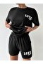 Women's Love Yourself Set - Black Bottom Top Combination Shorts T-shirt Set Printed Oversize Crew Neck - 4