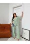 Aliz Store %100 Cotton Muslin Mint Green Plain Shirt Collar Women's Double Pajama Set