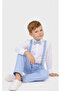 Boys' April 23 October 29 White Long Sleeve Shirt Blue Pants Blue Suspender Bow Tie Suit - 2