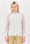 Women Band Collar Long Sleeve Polka Dot Blouse, White