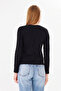 Women's Black Crew Neck Cotton Long Sleeve Basic Combed Cotton Tshirt Blouse - 2