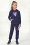 Love Print Detailed Hooded Girls' Tracksuit Set with Kangaroo Pockets - 2