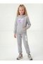 Love Print Detailed Hooded Girls' Tracksuit Set with Kangaroo Pockets - 4