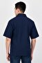 Jeans Men Regular Fit Textured Short Sleeve Casual Shirt, Navy Blue - 3