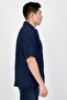 Jeans Men Regular Fit Textured Short Sleeve Casual Shirt, Navy Blue - 2