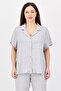 Women 2 Pcs Heather Short Sleeve Shirt And Pants Pajama Set, Grey - 2