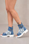 Women's Denim Sandals with Lace Detail Design - 3