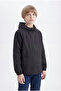 Boys' Black Lined Water and Windproof Double Zipper Hooded Raincoat & Windbreaker - 2