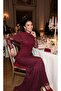 Women's Imported Scuba&Lace Fabric Drapey Stone Detailed Belted Lined Special Design Maxi Dress