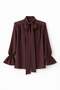 V-Neck Tie-Neck Coffee Blouse