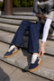 Alcoy Women's Dark Blue Genuine Leather Suede Lace-Up Sneaker - 5