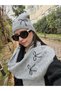 Ribbon Scarf & Beret Set - Gray - 2