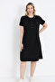 Black Plus Size Buttoned Viscose Lycra Dress with Pockets - 3