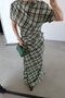 Asymmetrical Cut Plaid Blouse Skirt Set - 4