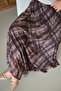 Women's Plaid Pattern Stitching Detailed Side Lace-Up Chiffon Maxi Skirt Brown - 3