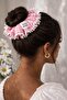 Betty Bands Pink Striped Lace Edge Oversized Scrunchie Voluminous Bun Hair Clip, Stylish Hair Accessory - 2