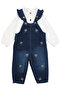 Girl's White Navy Blue Floral Embroidered Buttoned Shirt and Denim Salopet Set - 2