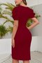 New Season Women's Short-Sleeved Double-Breasted Collared Asymmetrical Cut Detailed Short Imported Crepe Dress - 6