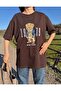Teddy Bear Embroidered Brown Short Sleeve Oversize Tshirt - 6