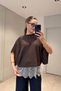 Batwing Sleeve Skirt Lace Detailed Mercerized Blouse - Brown - 5