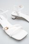 Women's White Leather Sandals with Stylish Gold Buckle Detail, Ankle Strap, Low Heel, Summer Trend - 3