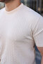 Men's Premium Striped Summer Cream Slim Fit Knitwear T-Shirt - 5