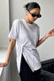 Women's Asymmetrical T-Shirt with Slits Basic Oversize Short Sleeve Modern Stylish T-Shirt - 5