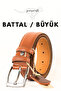 Battal Size / Large Size / Long Size XXL 3.5 cm Tan Classic Men's Genuine Leather Belt