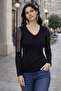 Women's Blouse Black Tulle Sleeves V-Neck Long Sleeve Basic Transparent Flexible Casual - 6