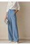 Women's Blue High Waist Pleated Loose Cut Pants - 2