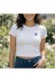 Women's Minimal Evil Eye Bead Printed Basic Daily Use Crop T-Shirt - 2