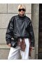 Viral Oversized Women's Leather Jacket High Collar Black Urban Style Women's Leather Jacket - 6